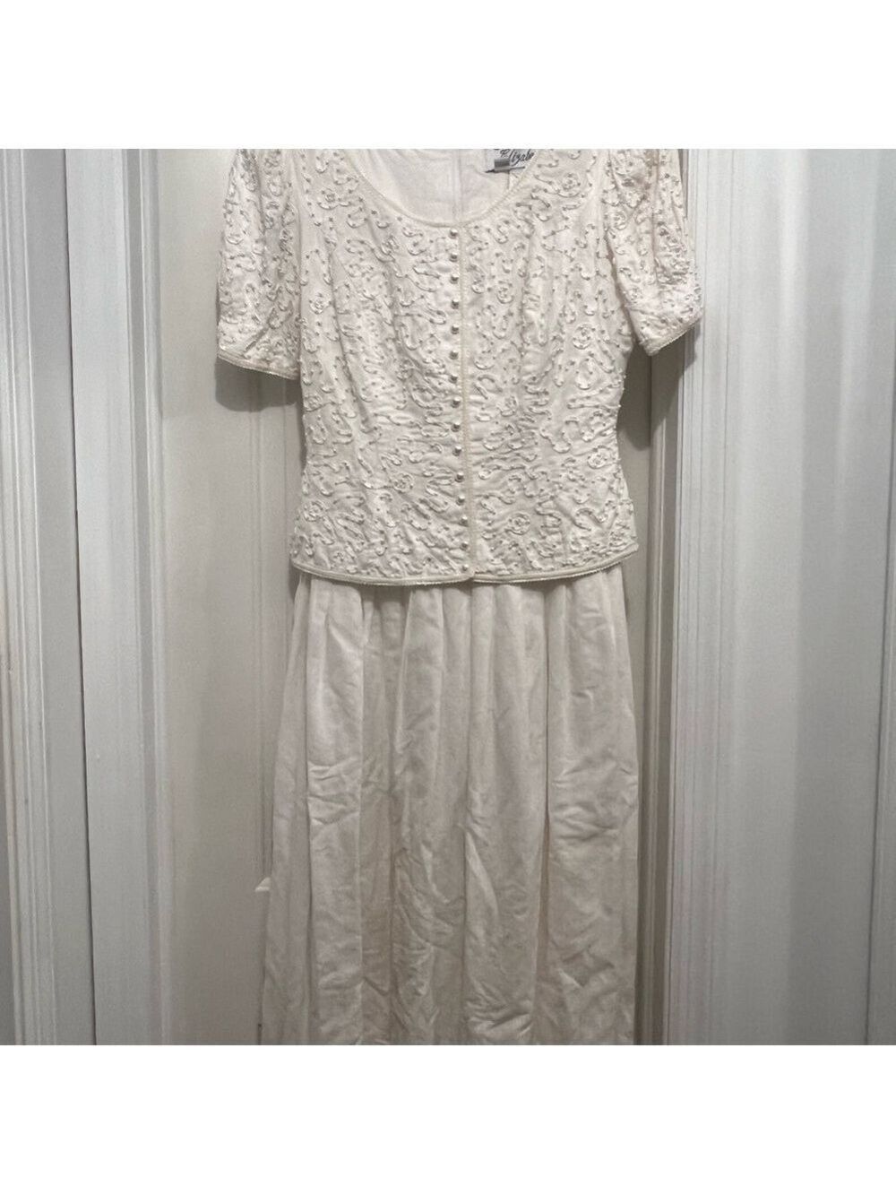 Sarah Elizabeth vintage Ivory Pearl beaded linen blend fancy dress. Size 6